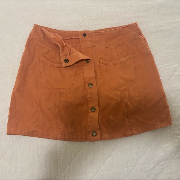 Rust Orange Button-Front Mini Skirt - Picture 2 of 3